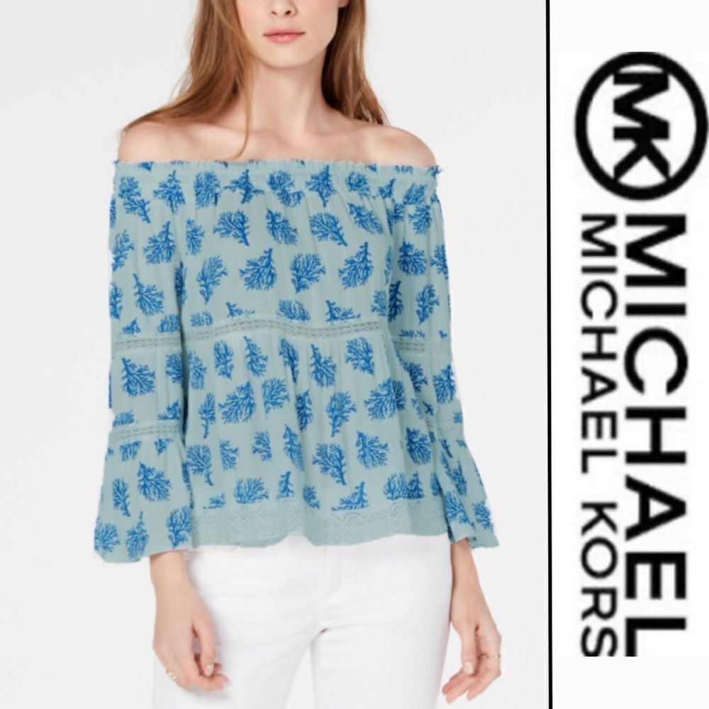Michael Kors Coral Print Off The Shoulder Top